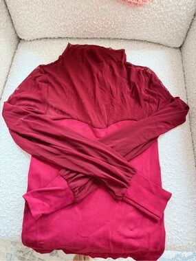 Free People Two-Tone Red Pink Long Sleeve Top